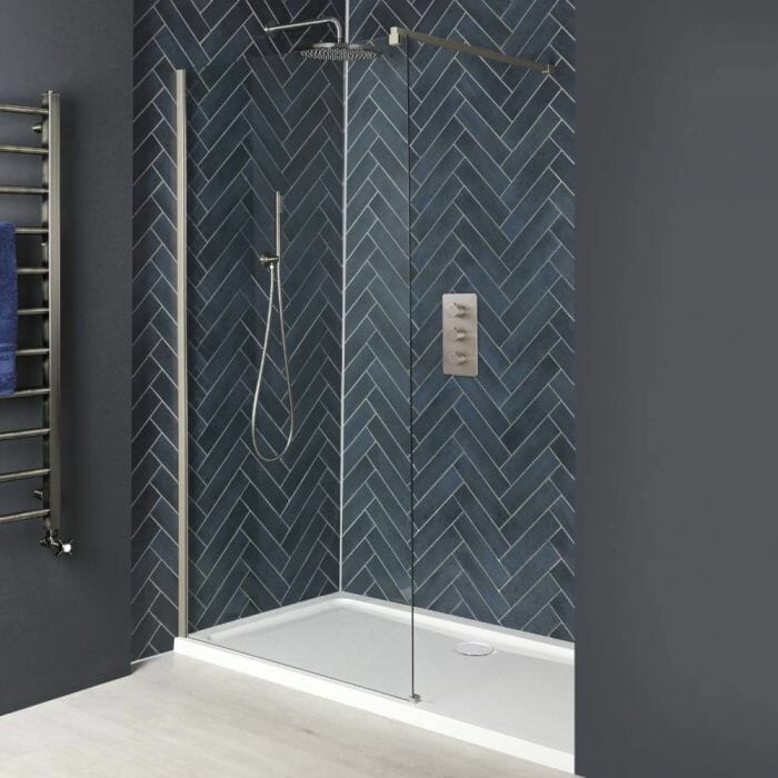 Box Doccia Walk-In a Nicchia con Piatto Doccia - Nichel Spazzolato - Harting