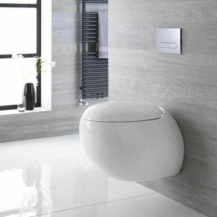 Sanitario Sospeso Moderno Sanitario Bagno WC Ovale Sospeso 405x340x575mm con Sedile Copri WC Soft Close - Langtree
