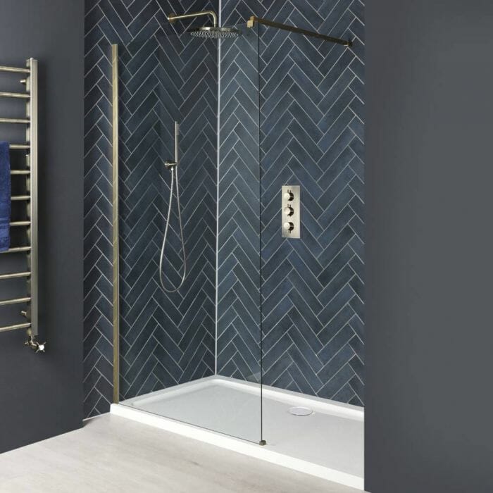 Box Doccia Walk-In a Nicchia con Piatto Doccia - Profilo Ottone Antico - Disponibile in Diverse Misure - Alama