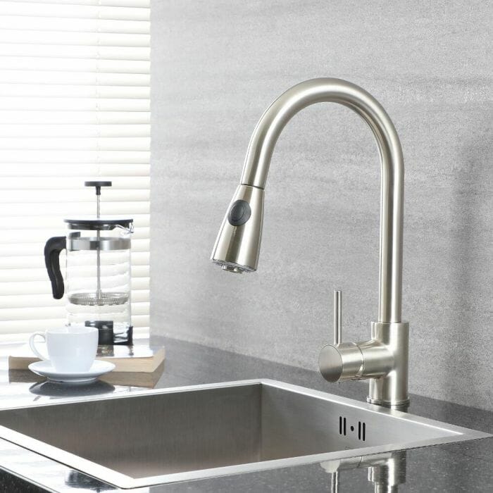 Rubinetto Monocomando Acciaio Spazzolato Rubinetto Miscelatore Monocomando Lavello Cucina in Acciaio Spazzolato con Doccia Estraibile - Mirage