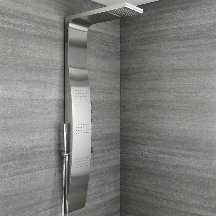 Colonna Doccia Moderna Pannello Doccia Multifunzione Idromassaggio in Acciaio Inox Completo di Miscelatore Termostatico - Surface