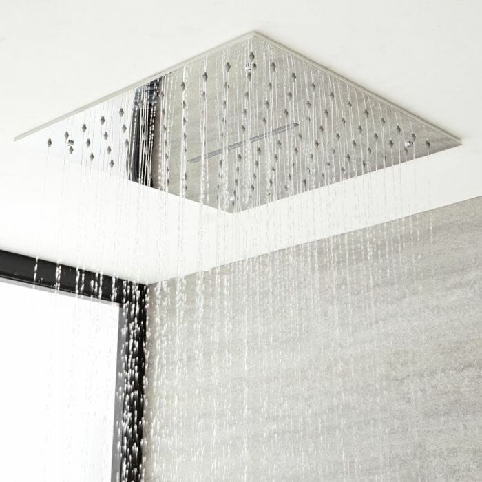 Soffione Doccia da Incasso Quadrato Soffione Doccia da Incasso Quadrato a Soffitto Quadrato 400x400mm Effetto Pioggia e Cascata Acciaio Inox – Trenton