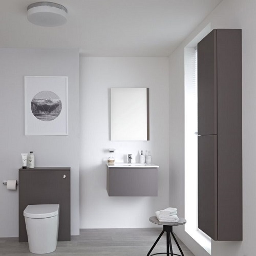 Newington set 500 x 500px Mobile Bagno 600mm Colore Grigio Opaco Completo di Cassetta , Sanitario, Lavabo, Colonna Bagno Murale e Specchio Disponibile con Opzione LED - Newington