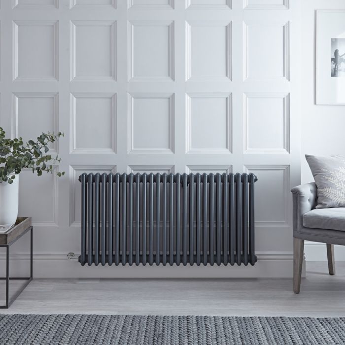 Radiatore di Design Elettrico - Orizzontale a 3 Colonne Tradizionale - Stile Ghisa - Antracite - 600mm x 1193mm Elemento Elettrico 1500 Watt - Windsor