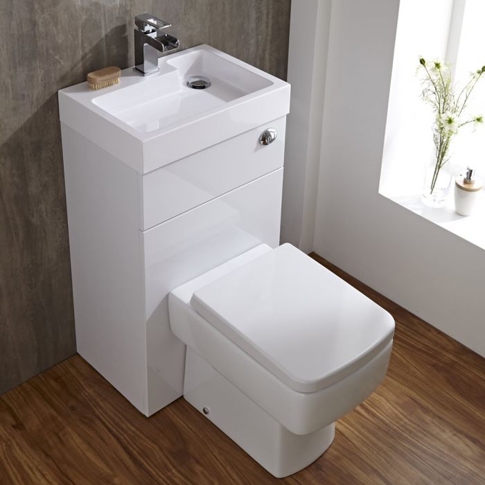 Set Bagno Completo di Lavabo Minimal e Sanitario Integrato Colore Bianco