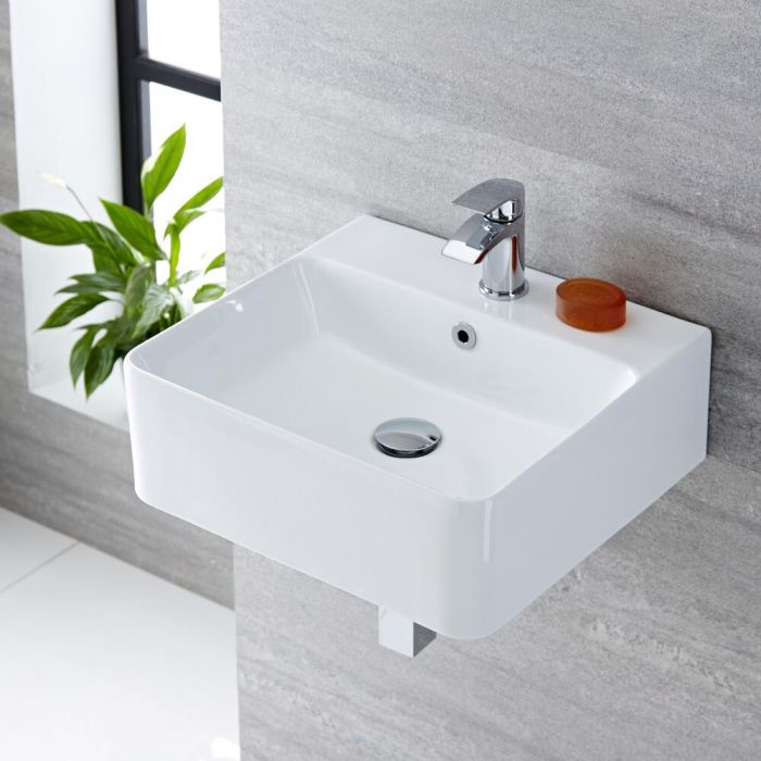 Lavabo Bagno Sospeso in Ceramica Rettangolare 460x420mm - Exton
