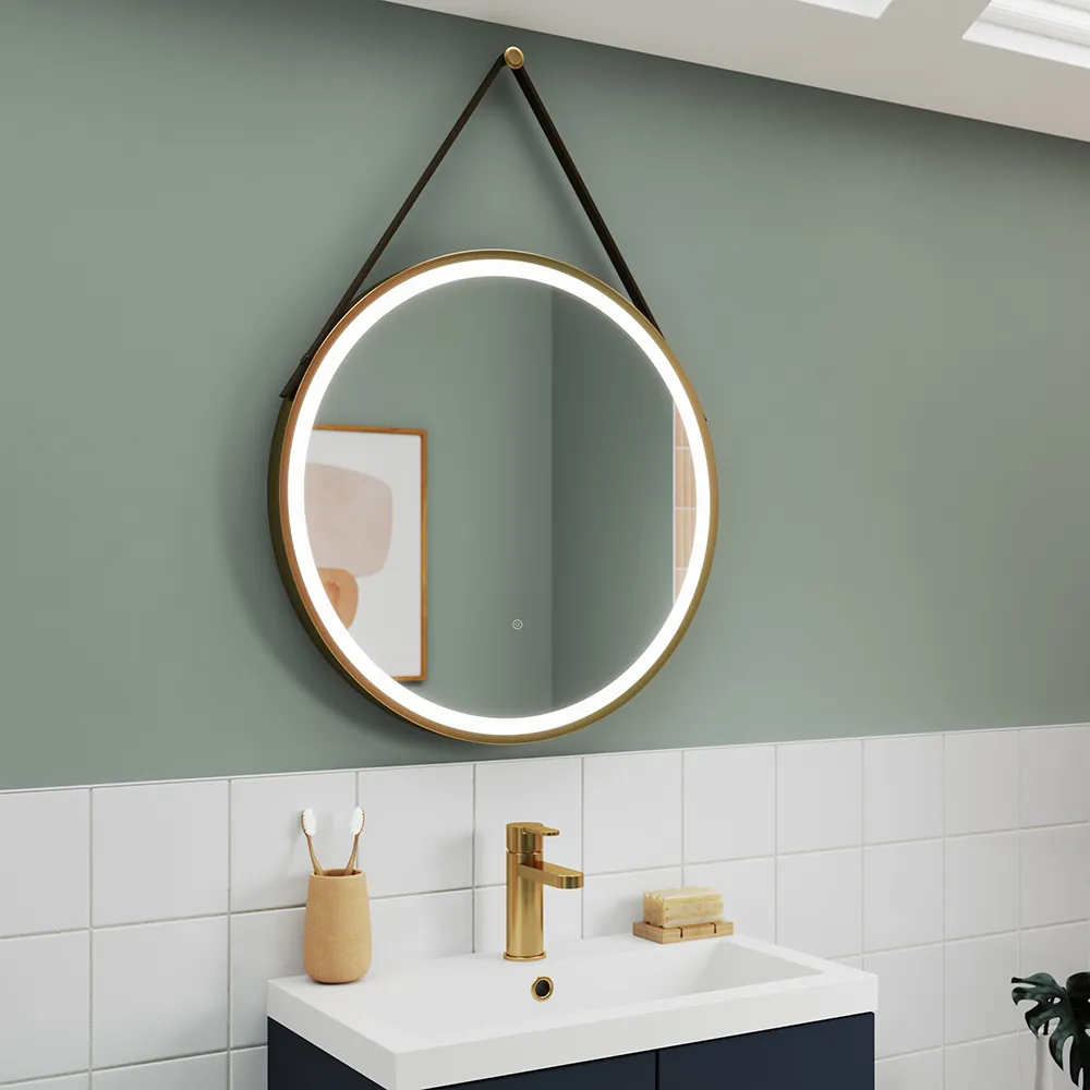 Specchio Rotondo Ottone Spazzolato con Illuminazione a LED 21W e Antiappannamento - 800mm - Hudson Reed