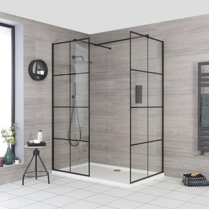 Box Doccia Walk-In Angolare con Piatto Doccia e Parete Paraspruzzi
