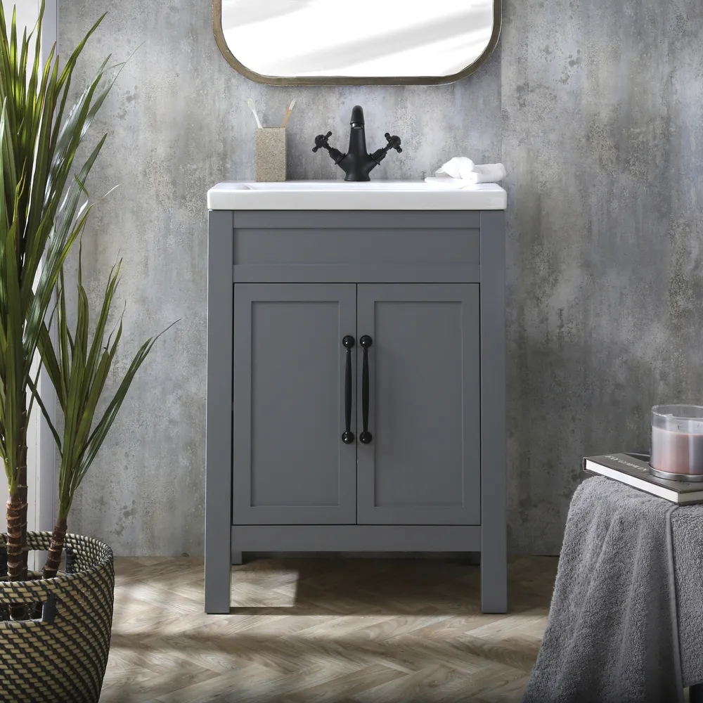 Mobile Da Bagno Tradizionale Grigio Chiaro da 600 mm con Lavabo