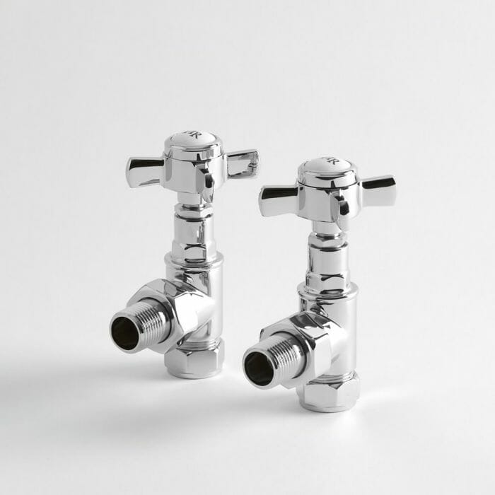 Paio di Valvole Tradizionali a Squadra Per Radiatore e Scaldasalviette per Tubi in Rame 15mm